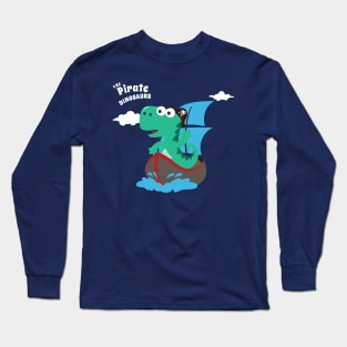 Vector illustration of dinosaur pirate on a ship at the sea Long Sleeve T-Shirt